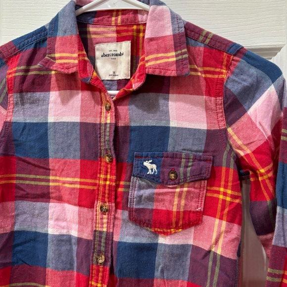 ABERCROMBIE KIDS Girl’s Multicolor Long Sleeve Button Down Plaid Flannel -size M - Picture 3 of 4